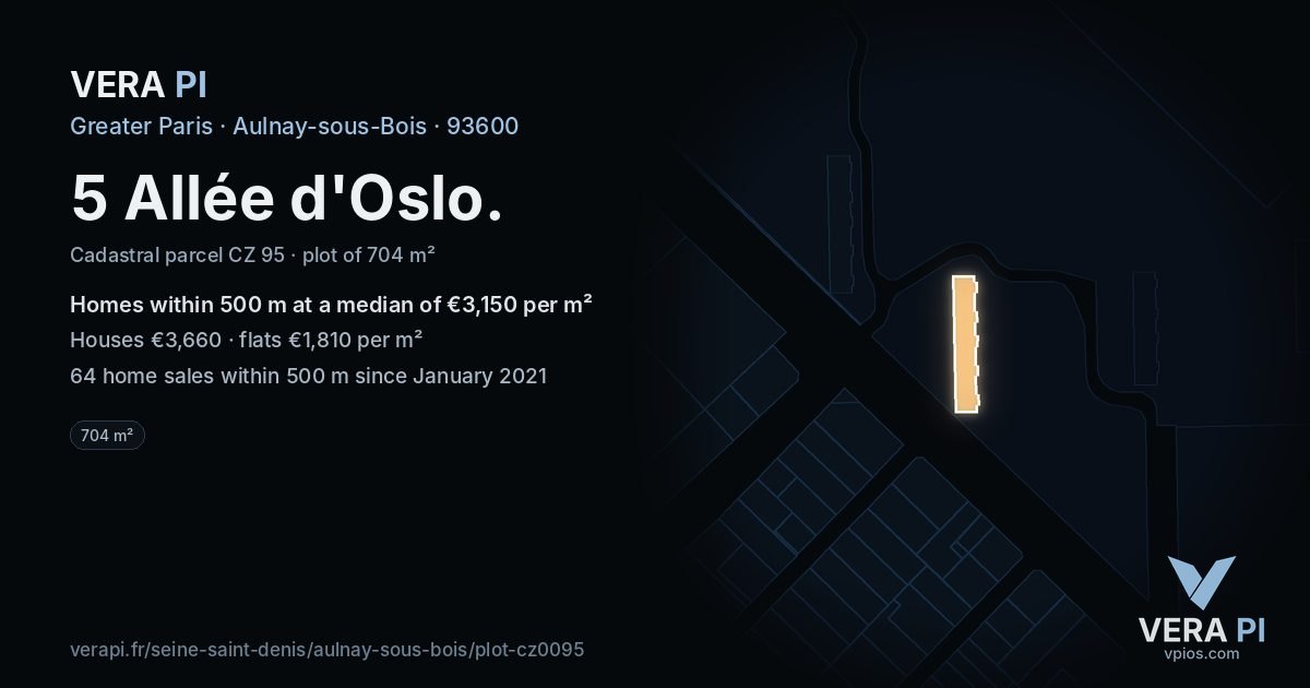 5 Allée d'Oslo, Aulnay-sous-Bois at night – the plot lit, the parcels around coloured by the prices near them