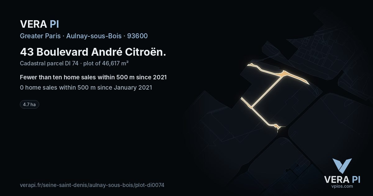 43 Boulevard André Citroën, Aulnay-sous-Bois at night – the plot lit, the parcels around coloured by the prices near them