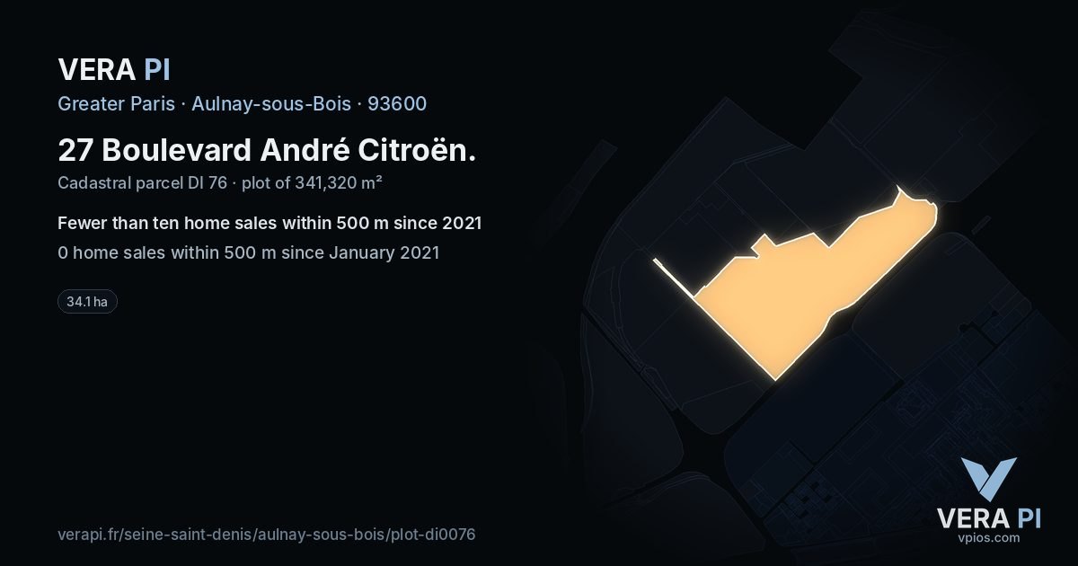 27 Boulevard André Citroën, Aulnay-sous-Bois at night – the plot lit, the parcels around coloured by the prices near them