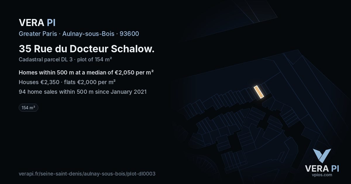 35 Rue du Docteur Schalow, Aulnay-sous-Bois at night – the plot lit, the parcels around coloured by the prices near them