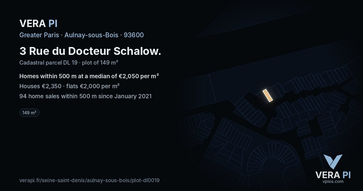 3 Rue du Docteur Schalow, Aulnay-sous-Bois at night – the plot lit, the parcels around coloured by the prices near them