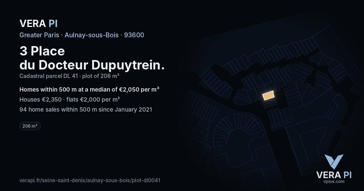 3 Place du Docteur Dupuytrein, Aulnay-sous-Bois at night – the plot lit, the parcels around coloured by the prices near them