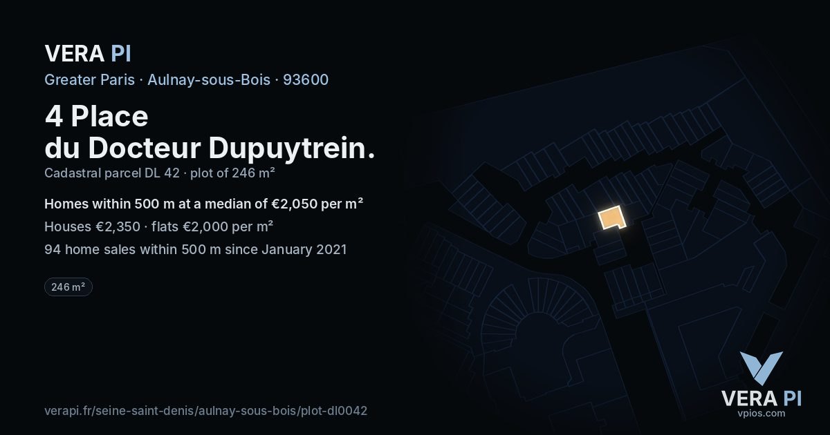 4 Place du Docteur Dupuytrein, Aulnay-sous-Bois at night – the plot lit, the parcels around coloured by the prices near them