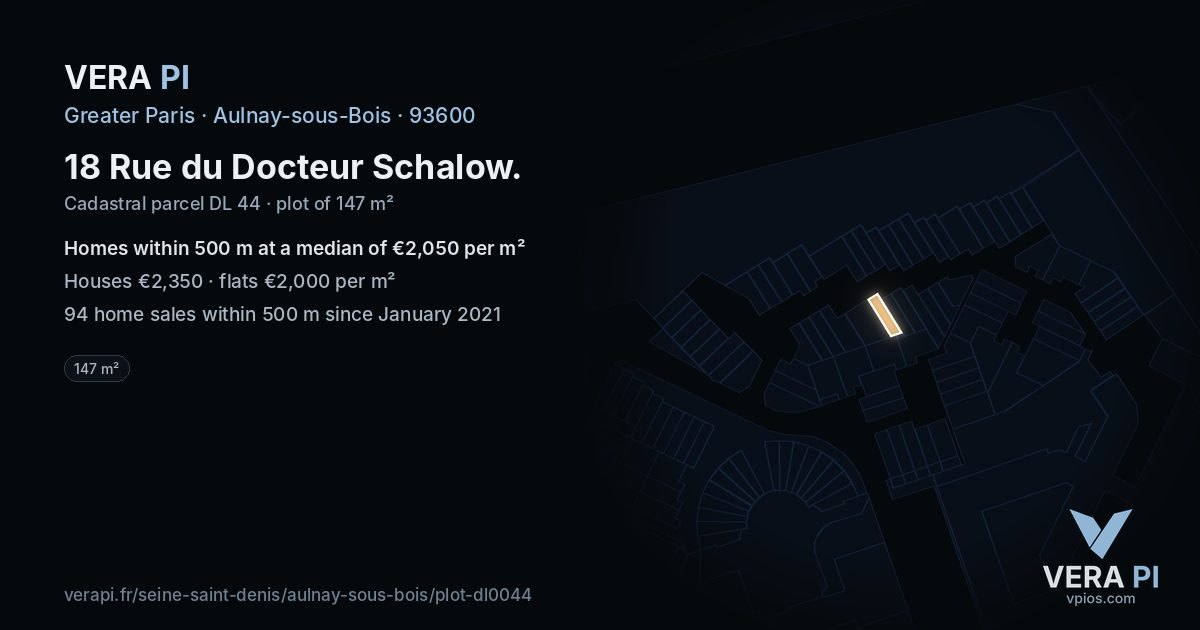 18 Rue du Docteur Schalow, Aulnay-sous-Bois at night – the plot lit, the parcels around coloured by the prices near them