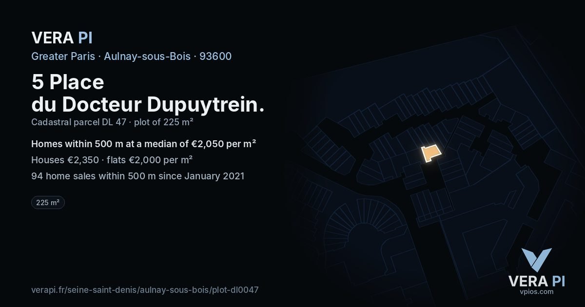 5 Place du Docteur Dupuytrein, Aulnay-sous-Bois at night – the plot lit, the parcels around coloured by the prices near them