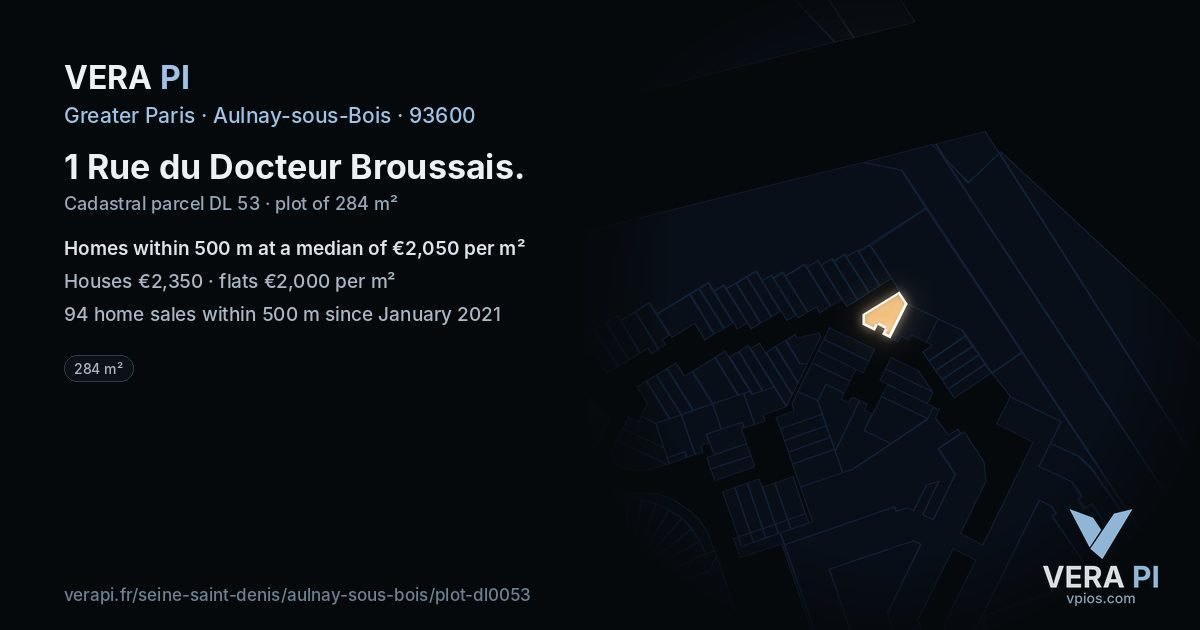 1 Rue du Docteur Broussais, Aulnay-sous-Bois at night – the plot lit, the parcels around coloured by the prices near them