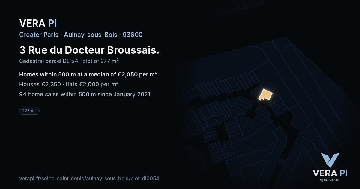 3 Rue du Docteur Broussais, Aulnay-sous-Bois at night – the plot lit, the parcels around coloured by the prices near them