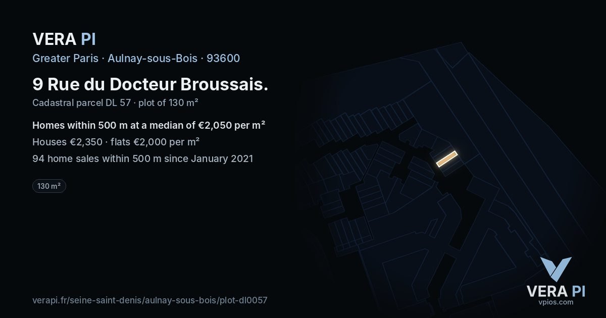 9 Rue du Docteur Broussais, Aulnay-sous-Bois at night – the plot lit, the parcels around coloured by the prices near them