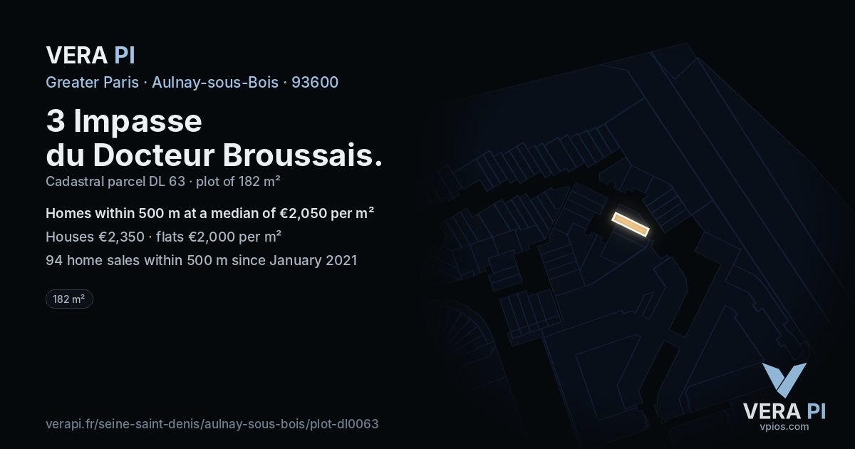 3 Impasse du Docteur Broussais, Aulnay-sous-Bois at night – the plot lit, the parcels around coloured by the prices near them