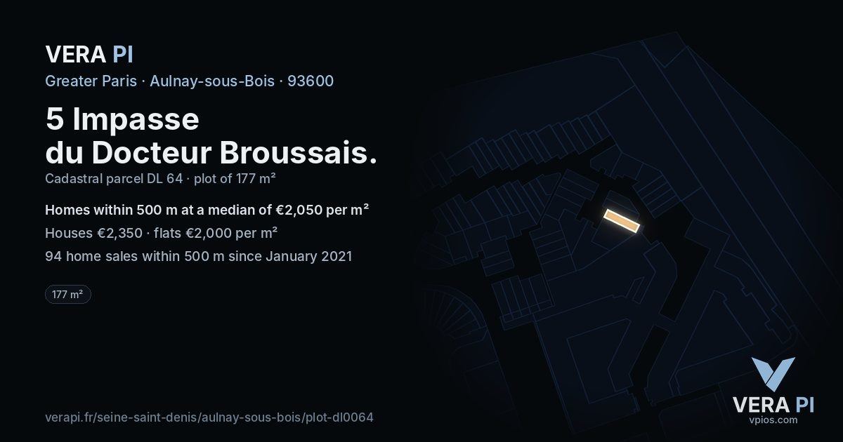 5 Impasse du Docteur Broussais, Aulnay-sous-Bois at night – the plot lit, the parcels around coloured by the prices near them
