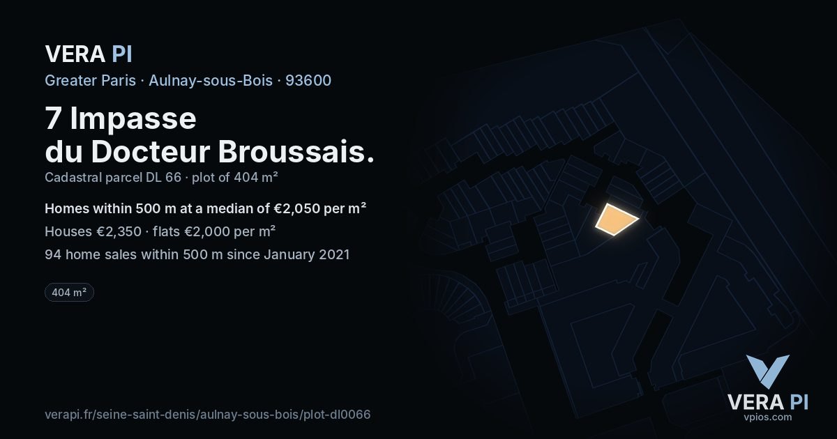 7 Impasse du Docteur Broussais, Aulnay-sous-Bois at night – the plot lit, the parcels around coloured by the prices near them