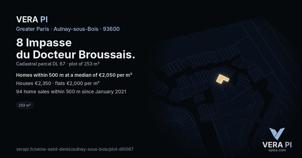 8 Impasse du Docteur Broussais, Aulnay-sous-Bois at night – the plot lit, the parcels around coloured by the prices near them