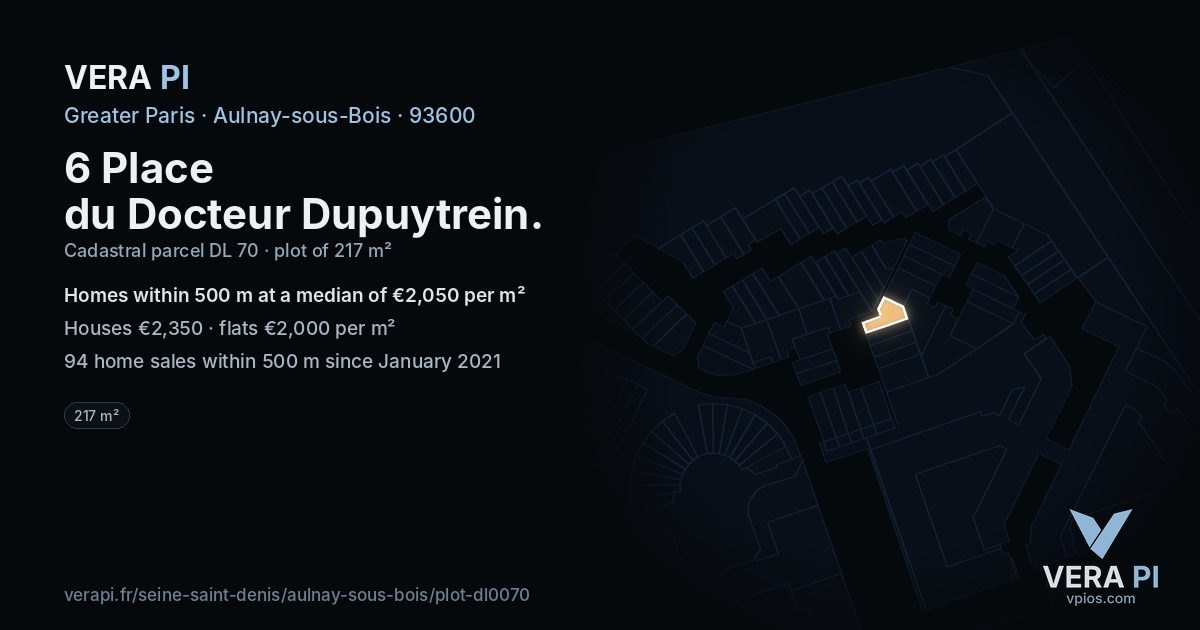 6 Place du Docteur Dupuytrein, Aulnay-sous-Bois at night – the plot lit, the parcels around coloured by the prices near them