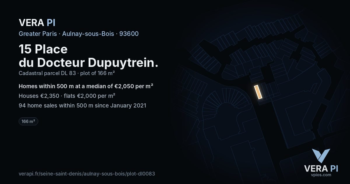 15 Place du Docteur Dupuytrein, Aulnay-sous-Bois at night – the plot lit, the parcels around coloured by the prices near them