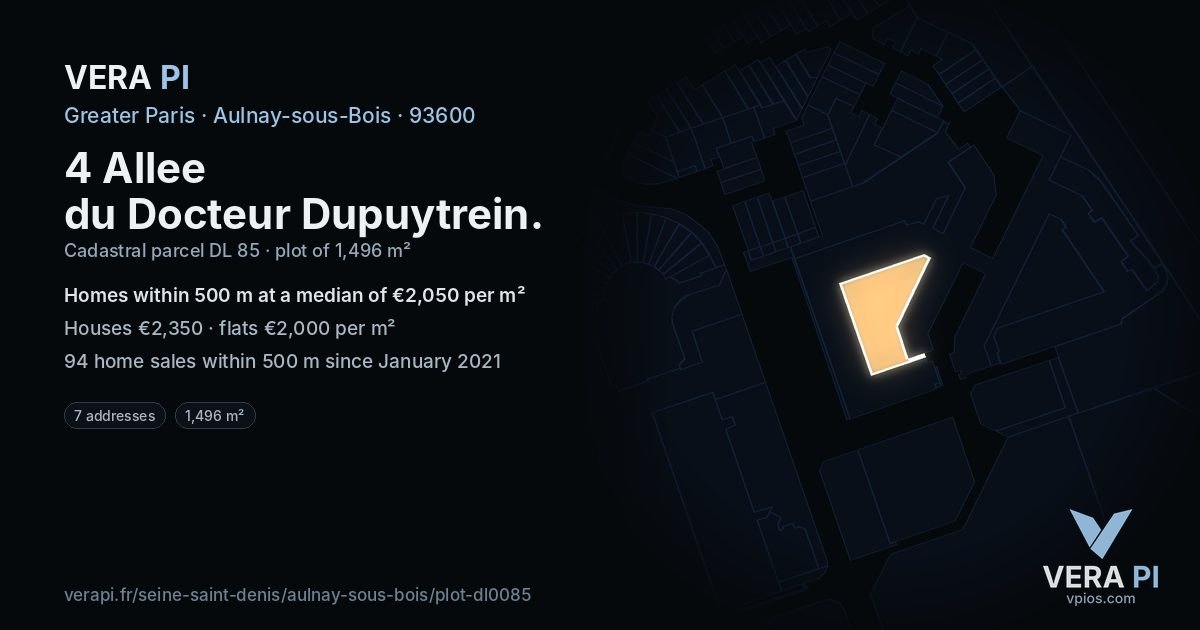 4 Allee du Docteur Dupuytrein, Aulnay-sous-Bois at night – the plot lit, the parcels around coloured by the prices near them