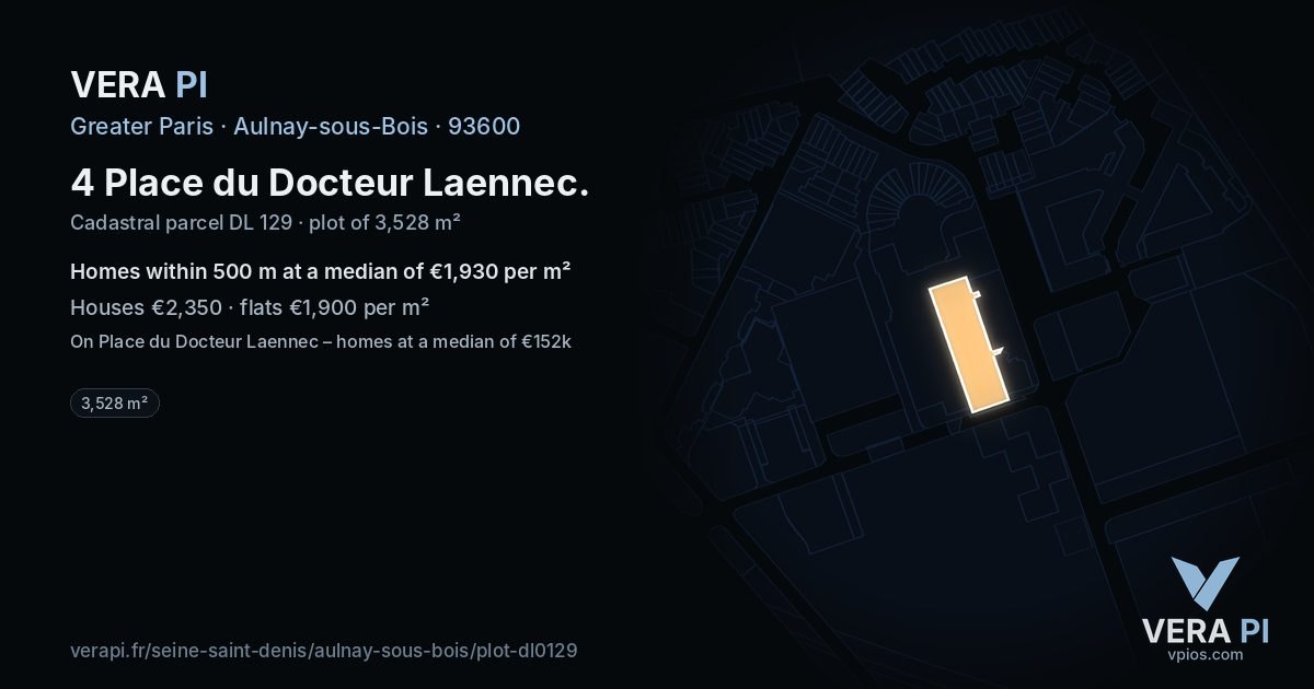 4 Place du Docteur Laennec, Aulnay-sous-Bois at night – the plot lit, the parcels around coloured by the prices near them