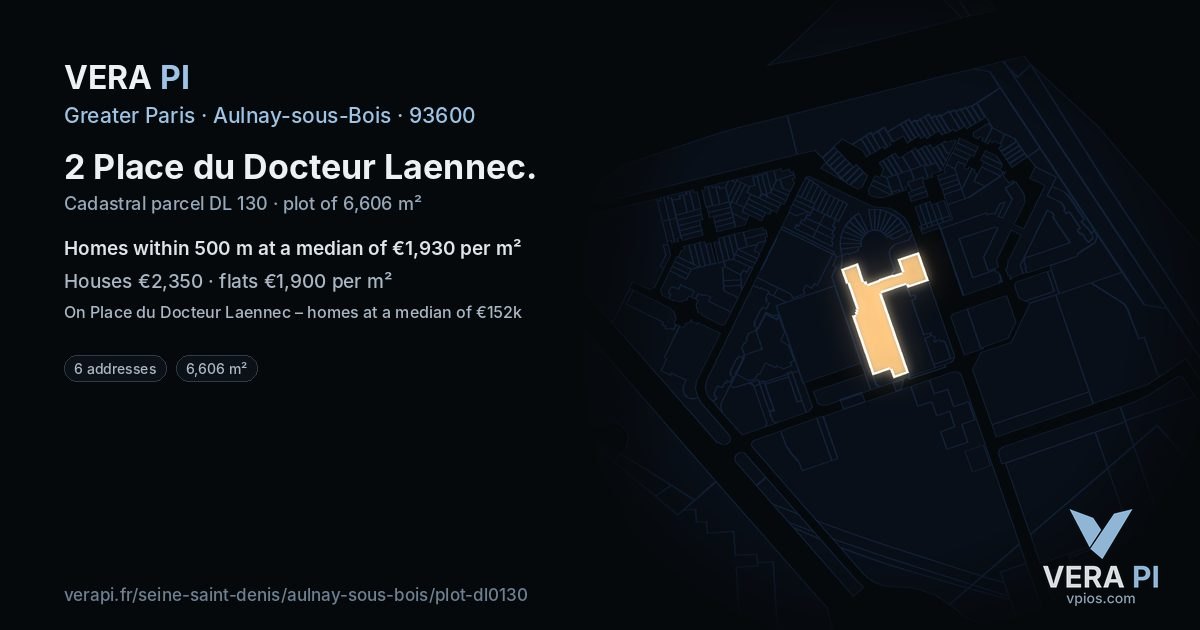 2 Place du Docteur Laennec, Aulnay-sous-Bois at night – the plot lit, the parcels around coloured by the prices near them