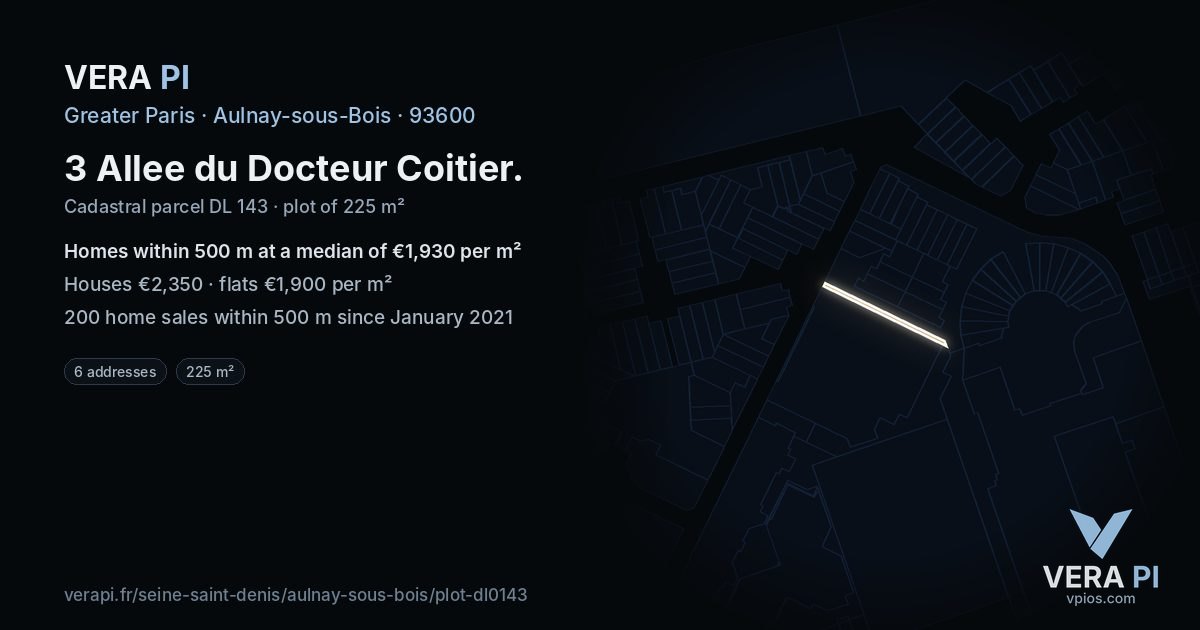 3 Allee du Docteur Coitier, Aulnay-sous-Bois at night – the plot lit, the parcels around coloured by the prices near them
