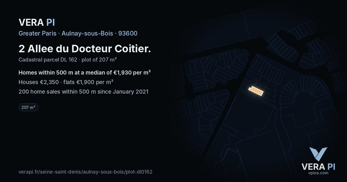 2 Allee du Docteur Coitier, Aulnay-sous-Bois at night – the plot lit, the parcels around coloured by the prices near them