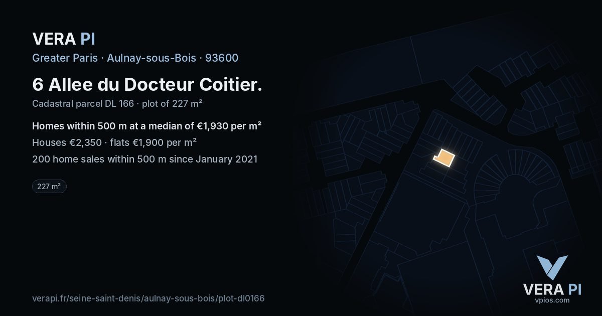 6 Allee du Docteur Coitier, Aulnay-sous-Bois at night – the plot lit, the parcels around coloured by the prices near them