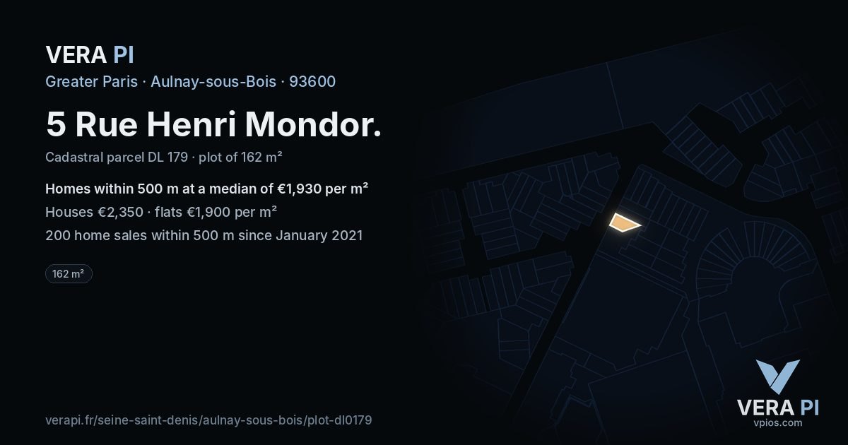 5 Rue Henri Mondor, Aulnay-sous-Bois at night – the plot lit, the parcels around coloured by the prices near them