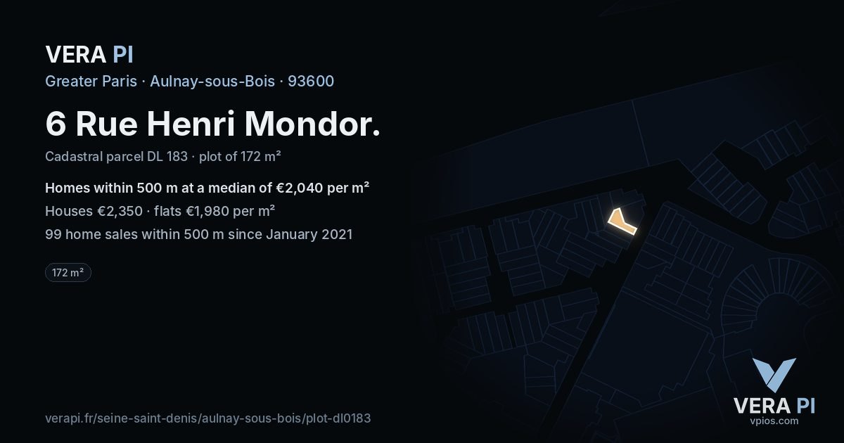 6 Rue Henri Mondor, Aulnay-sous-Bois at night – the plot lit, the parcels around coloured by the prices near them