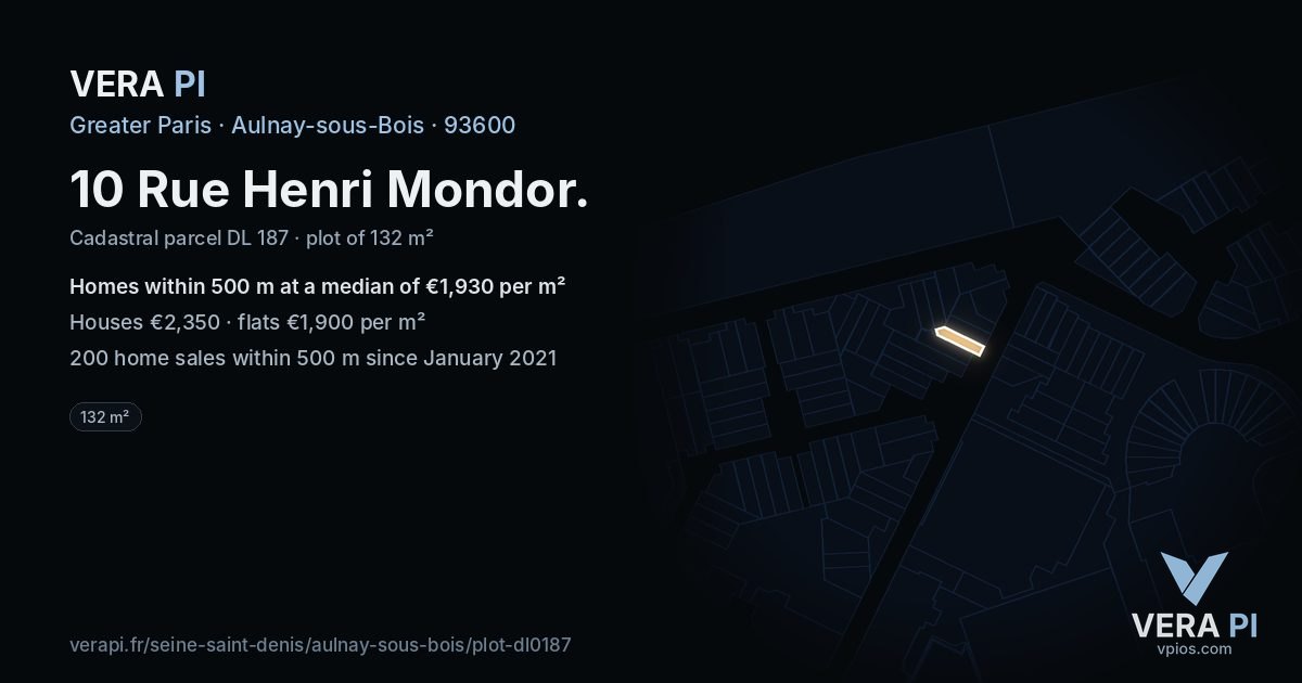 10 Rue Henri Mondor, Aulnay-sous-Bois at night – the plot lit, the parcels around coloured by the prices near them