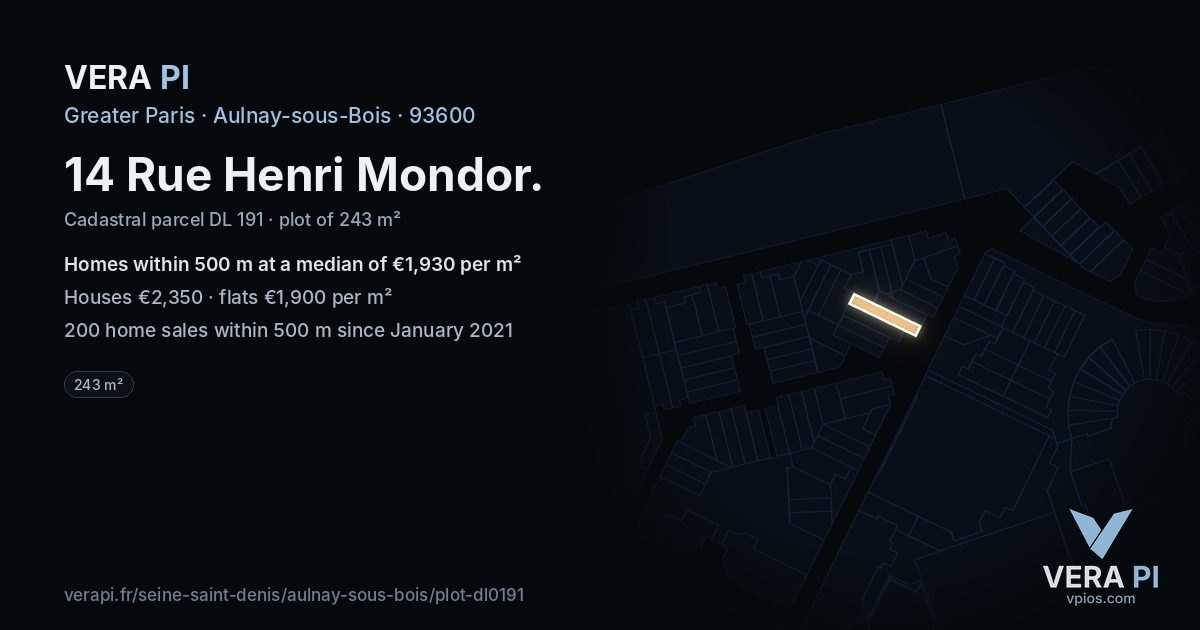 14 Rue Henri Mondor, Aulnay-sous-Bois at night – the plot lit, the parcels around coloured by the prices near them