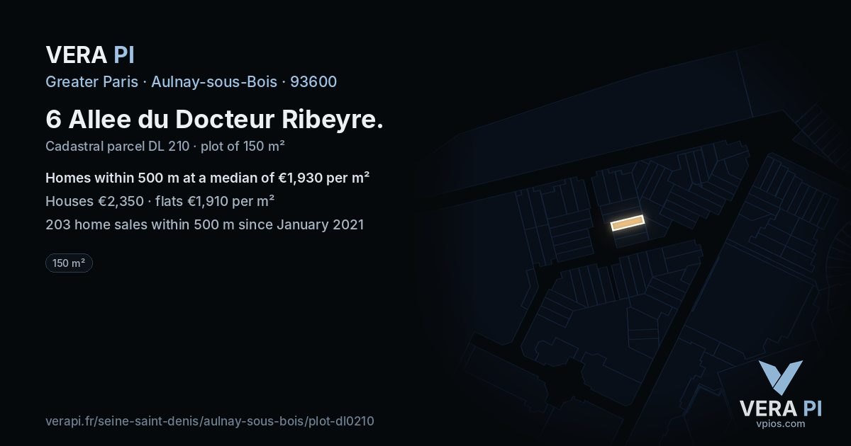 6 Allee du Docteur Ribeyre, Aulnay-sous-Bois at night – the plot lit, the parcels around coloured by the prices near them