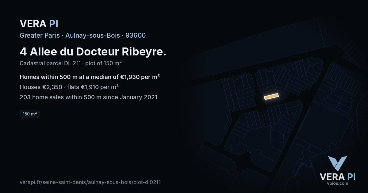 4 Allee du Docteur Ribeyre, Aulnay-sous-Bois at night – the plot lit, the parcels around coloured by the prices near them