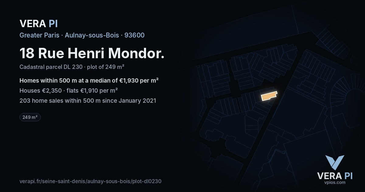 18 Rue Henri Mondor, Aulnay-sous-Bois at night – the plot lit, the parcels around coloured by the prices near them