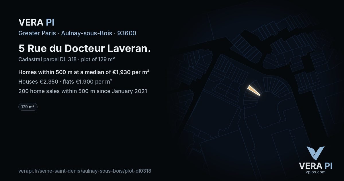 5 Rue du Docteur Laveran, Aulnay-sous-Bois at night – the plot lit, the parcels around coloured by the prices near them