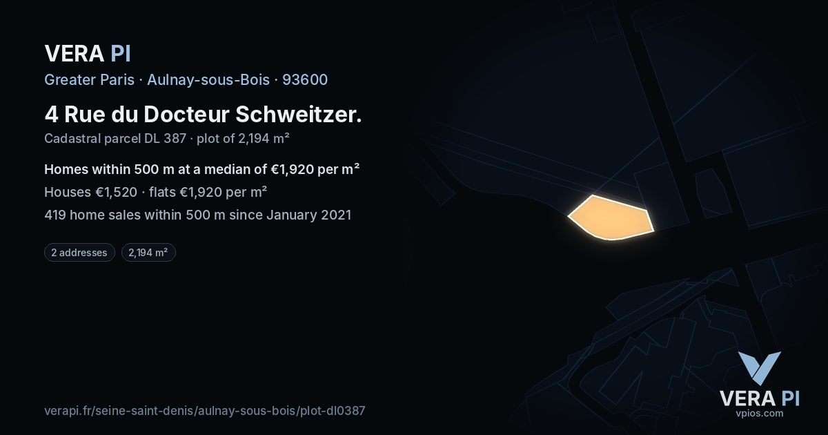 4 Rue du Docteur Schweitzer, Aulnay-sous-Bois at night – the plot lit, the parcels around coloured by the prices near them