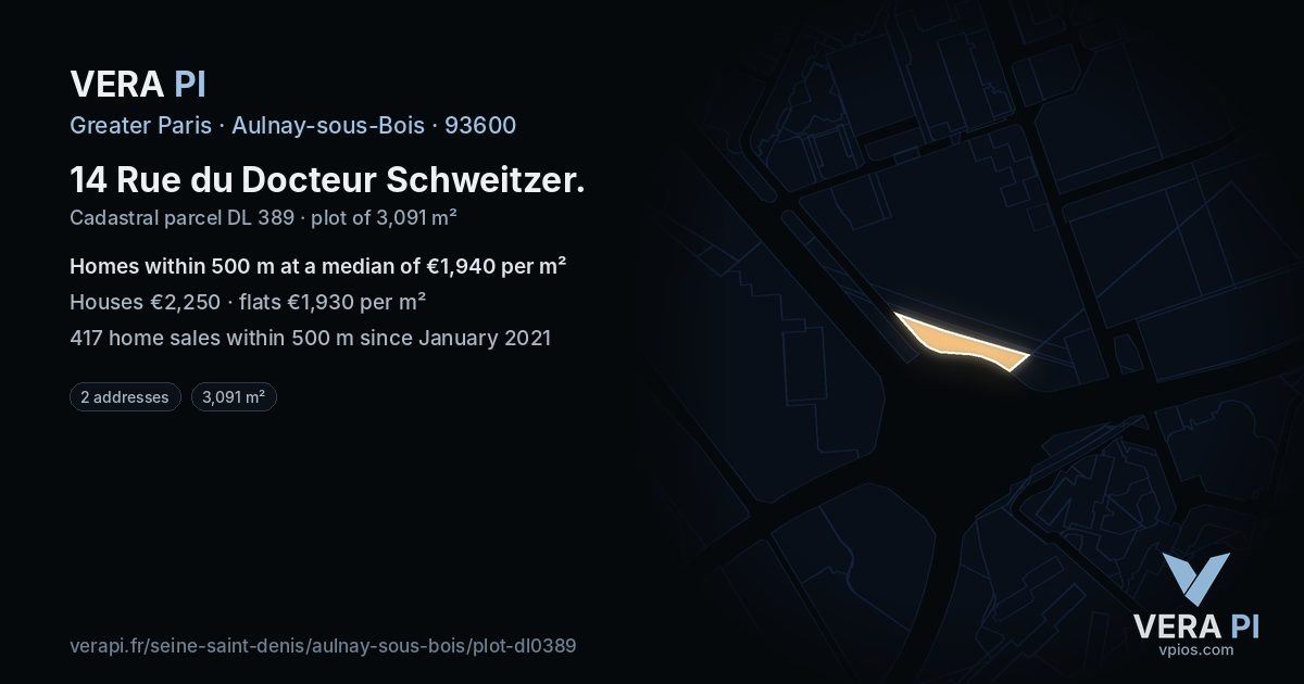 14 Rue du Docteur Schweitzer, Aulnay-sous-Bois at night – the plot lit, the parcels around coloured by the prices near them