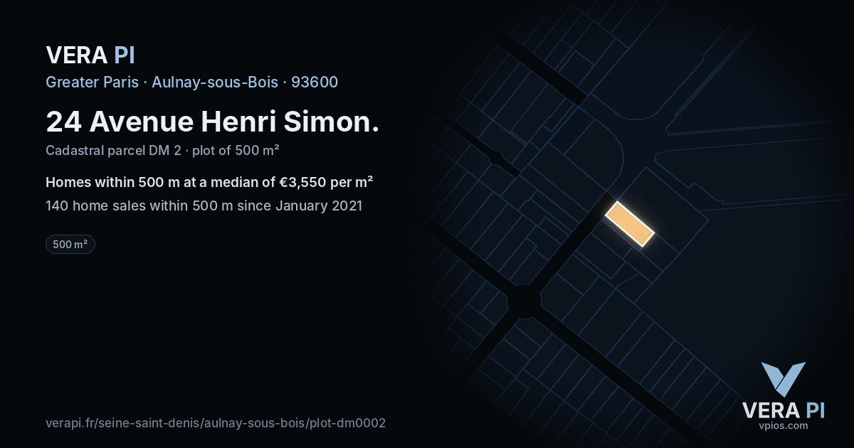 24 Avenue Henri Simon, Aulnay-sous-Bois at night – the plot lit, the parcels around coloured by the prices near them