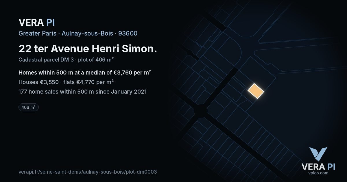22 ter Avenue Henri Simon, Aulnay-sous-Bois at night – the plot lit, the parcels around coloured by the prices near them
