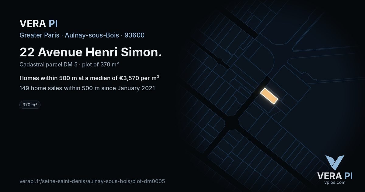 22 Avenue Henri Simon, Aulnay-sous-Bois at night – the plot lit, the parcels around coloured by the prices near them