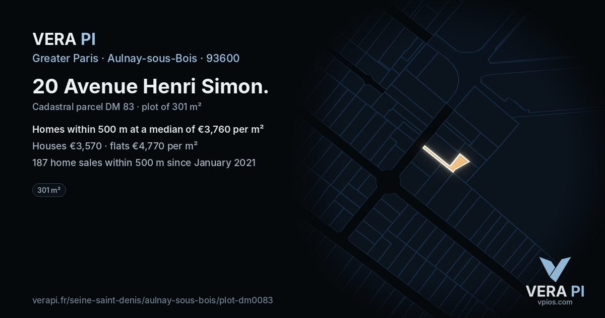 20 Avenue Henri Simon, Aulnay-sous-Bois at night – the plot lit, the parcels around coloured by the prices near them