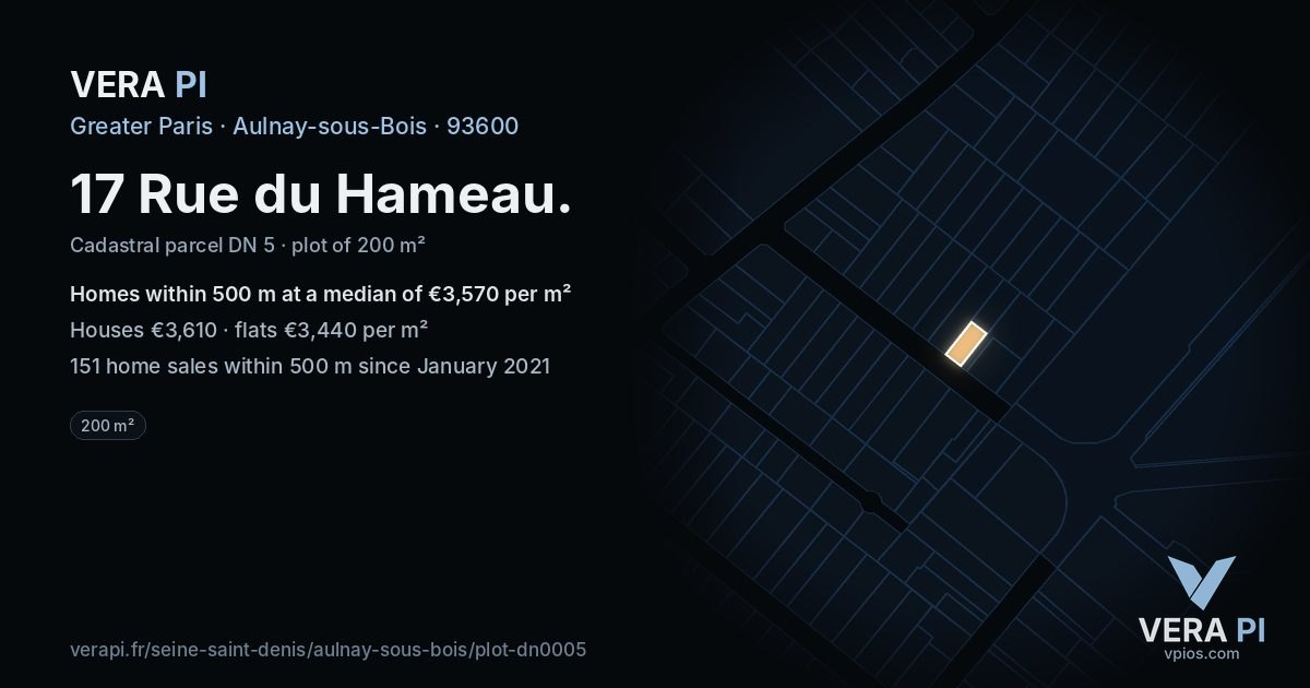 17 Rue du Hameau, Aulnay-sous-Bois at night – the plot lit, the parcels around coloured by the prices near them