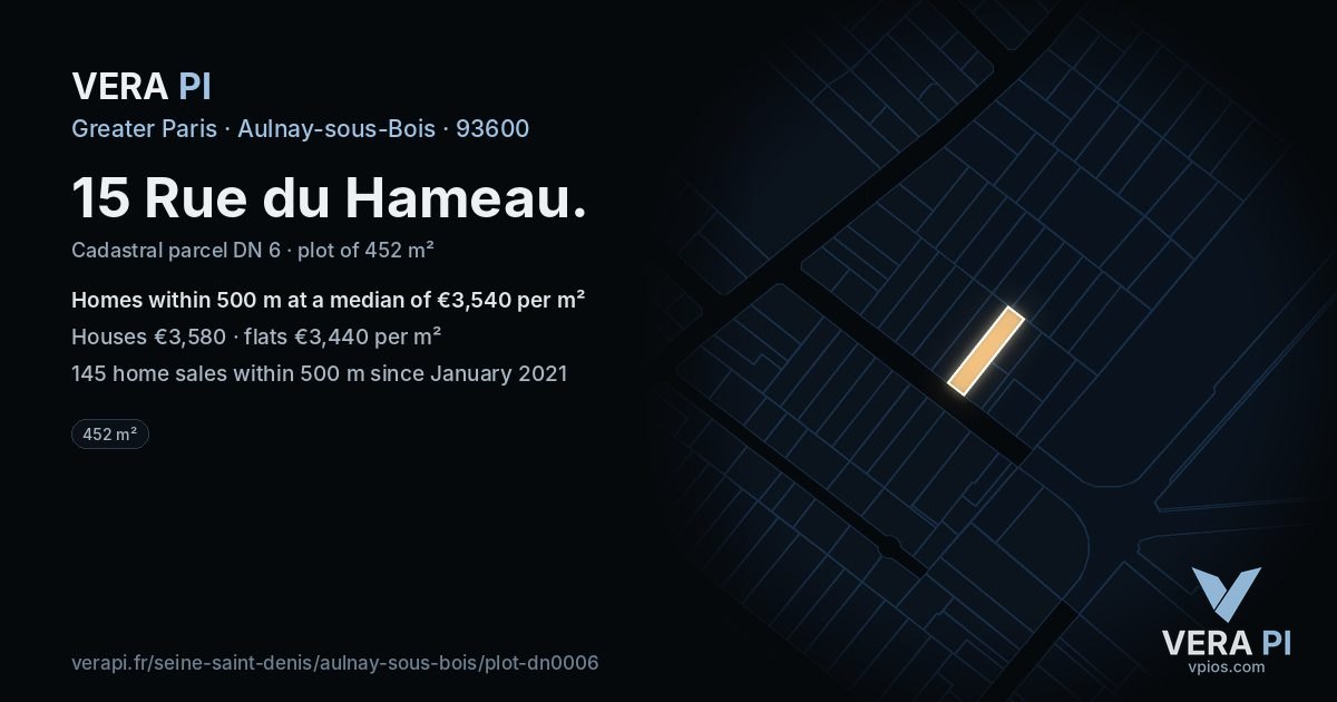 15 Rue du Hameau, Aulnay-sous-Bois at night – the plot lit, the parcels around coloured by the prices near them