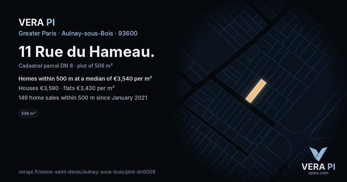 11 Rue du Hameau, Aulnay-sous-Bois at night – the plot lit, the parcels around coloured by the prices near them