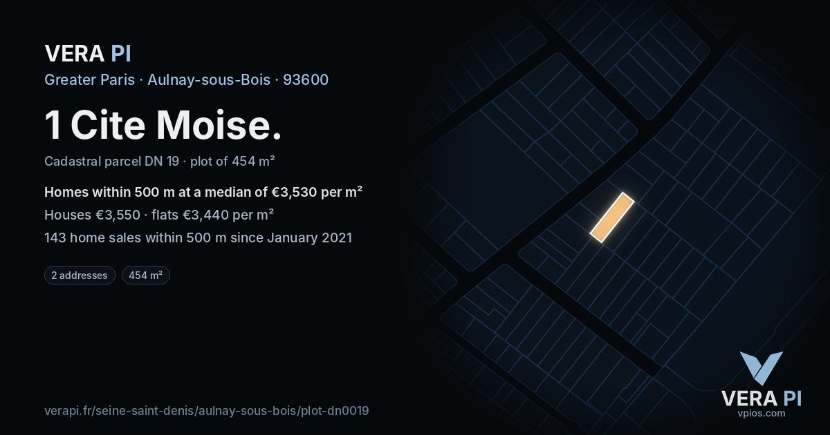 1 Cite Moise, Aulnay-sous-Bois at night – the plot lit, the parcels around coloured by the prices near them