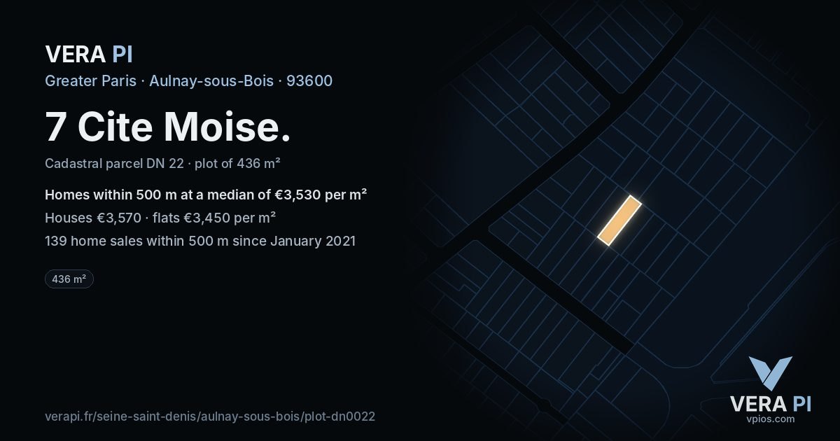 7 Cite Moise, Aulnay-sous-Bois at night – the plot lit, the parcels around coloured by the prices near them