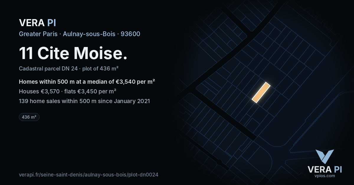 11 Cite Moise, Aulnay-sous-Bois at night – the plot lit, the parcels around coloured by the prices near them