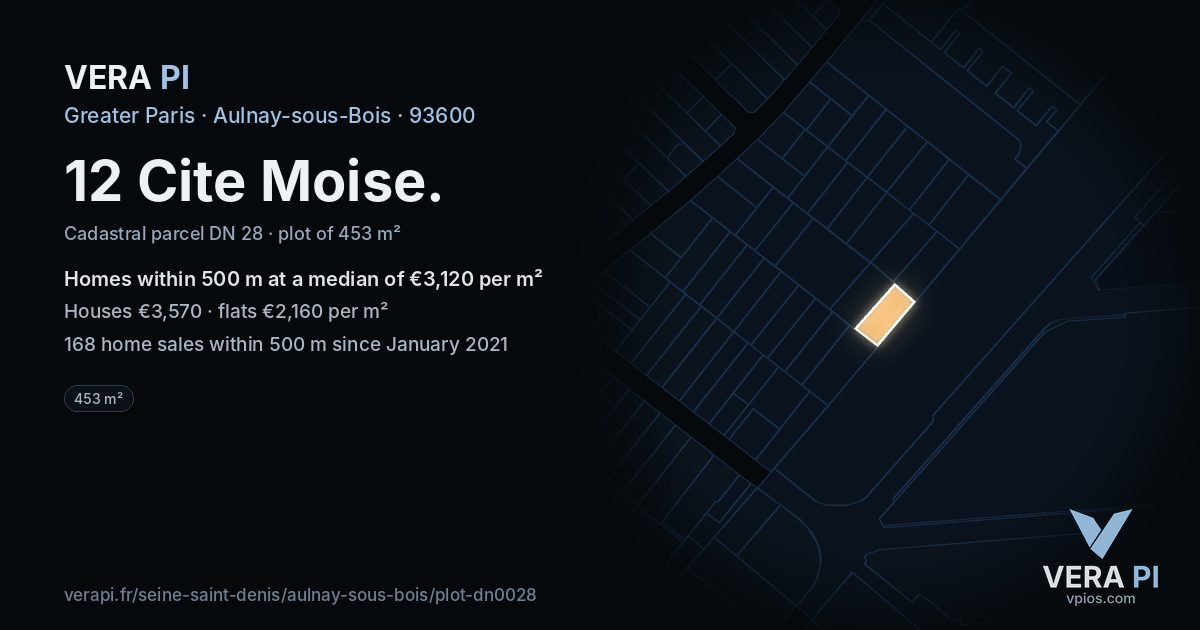 12 Cite Moise, Aulnay-sous-Bois at night – the plot lit, the parcels around coloured by the prices near them