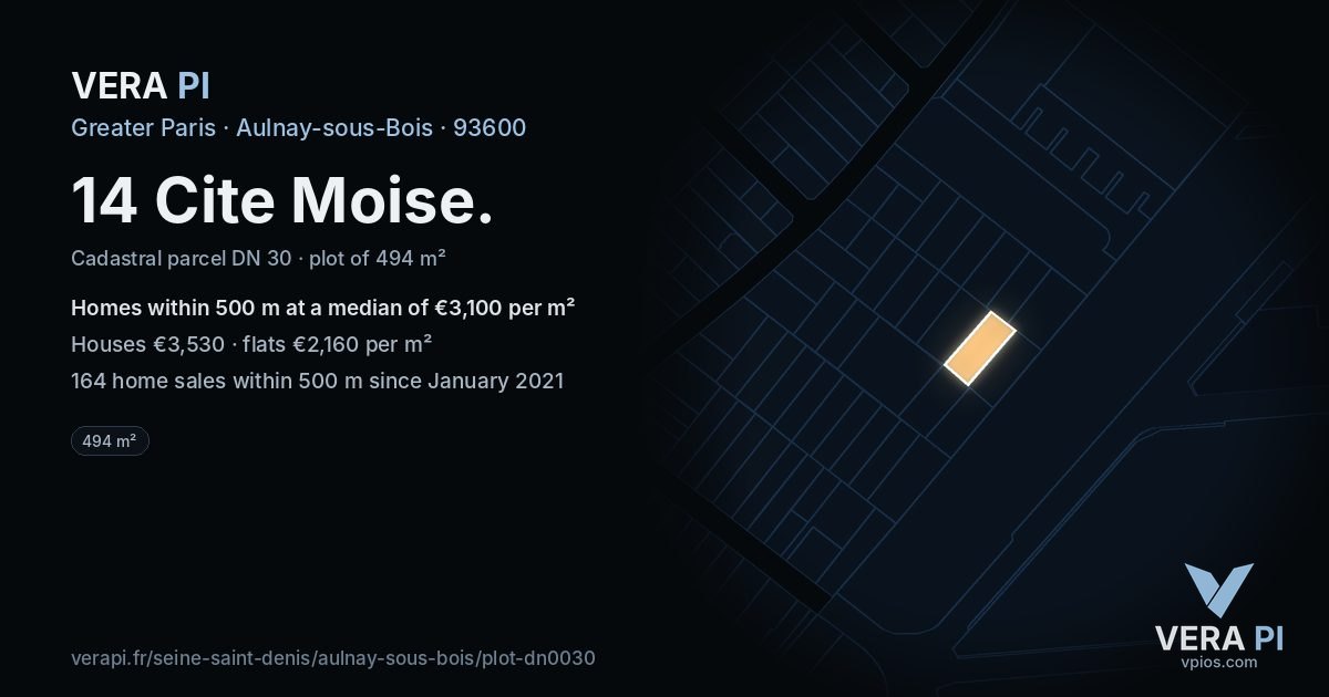 14 Cite Moise, Aulnay-sous-Bois at night – the plot lit, the parcels around coloured by the prices near them