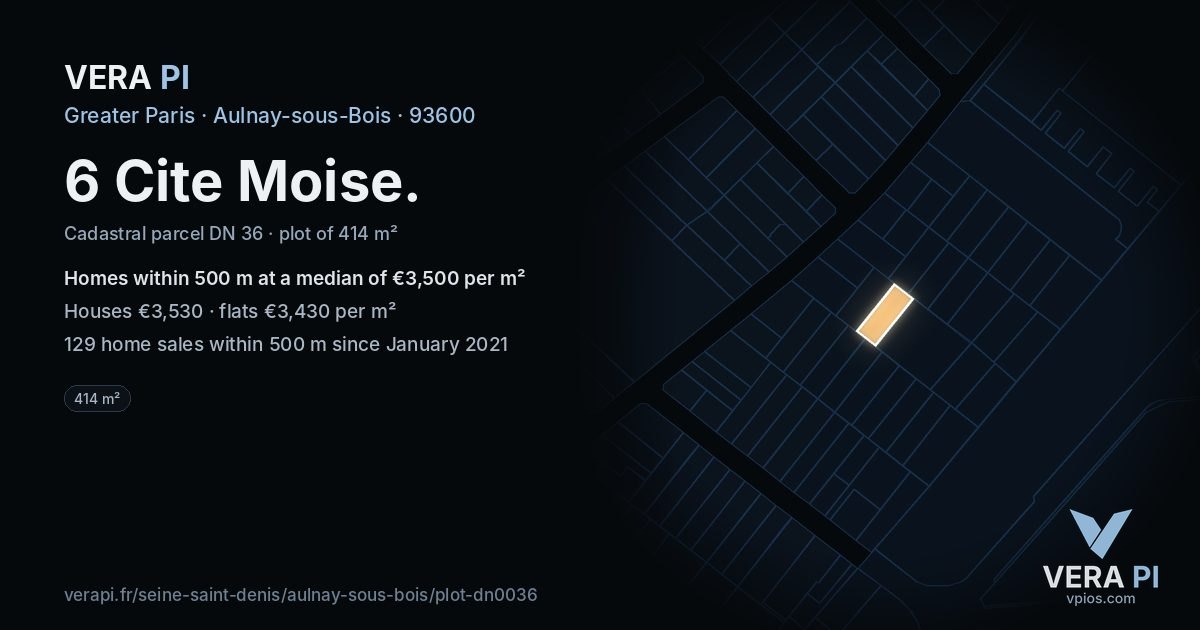 6 Cite Moise, Aulnay-sous-Bois at night – the plot lit, the parcels around coloured by the prices near them