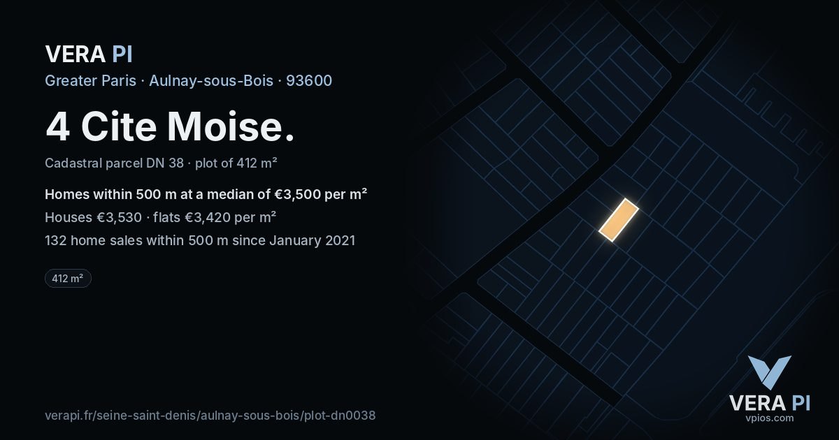 4 Cite Moise, Aulnay-sous-Bois at night – the plot lit, the parcels around coloured by the prices near them