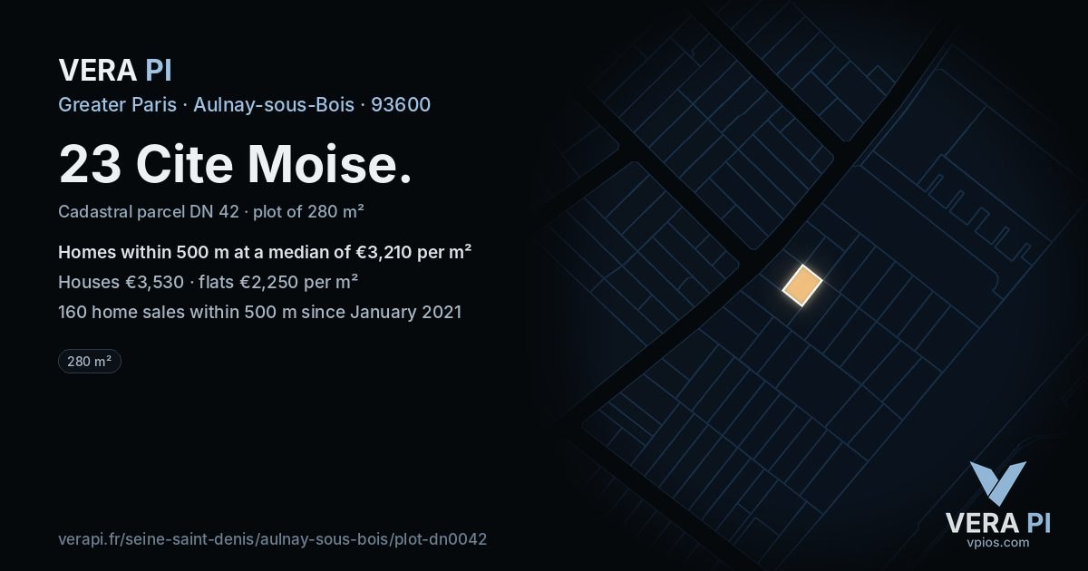 23 Cite Moise, Aulnay-sous-Bois at night – the plot lit, the parcels around coloured by the prices near them