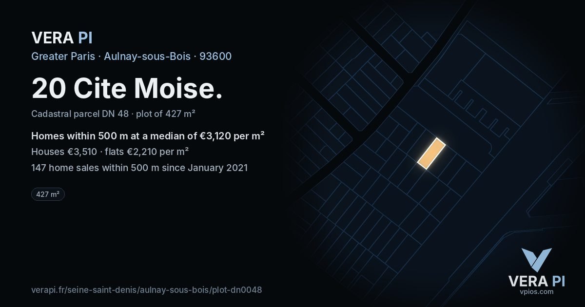20 Cite Moise, Aulnay-sous-Bois at night – the plot lit, the parcels around coloured by the prices near them